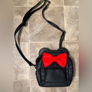 Minnie Mouse Black Backpack with Red Bow